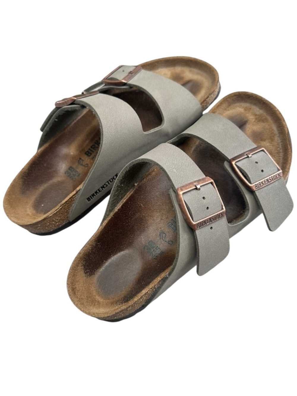 Birkenstock Arizona Birkibuc Sandals Size 38 Stone Copper Buckles Womens 7 7.5 - Picture 9 of 11